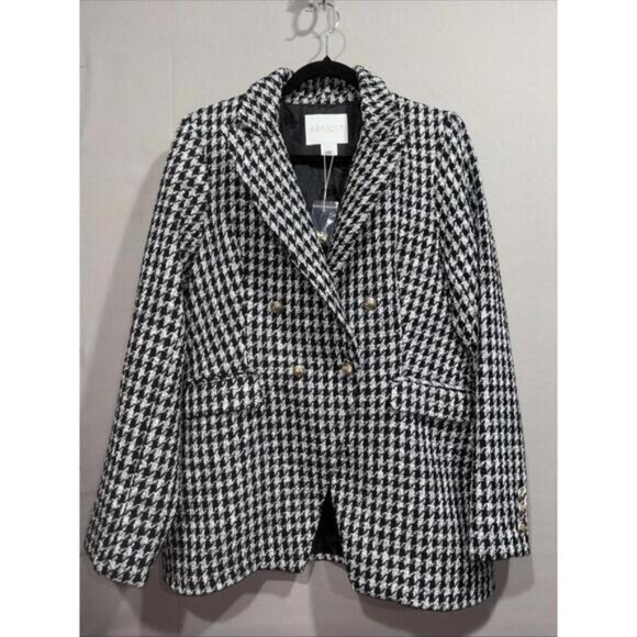 NWT Houndstooth Blazer By Apricot, Black Lining, Gold Tone Buttons Size 10 - Picture 1 of 10